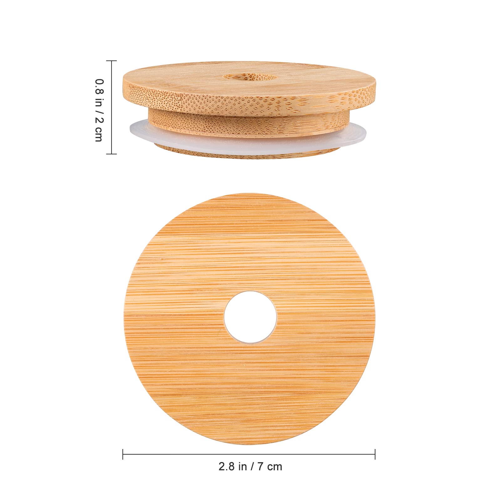 DOITOOL 16Pcs Bamboo Jar Lids with Straw Hole,Reusable Bamboo Lids for Beer Can Glass,Bamboo Mason Jar Lids with Straw Hole for Regular Mason Jar 70MM