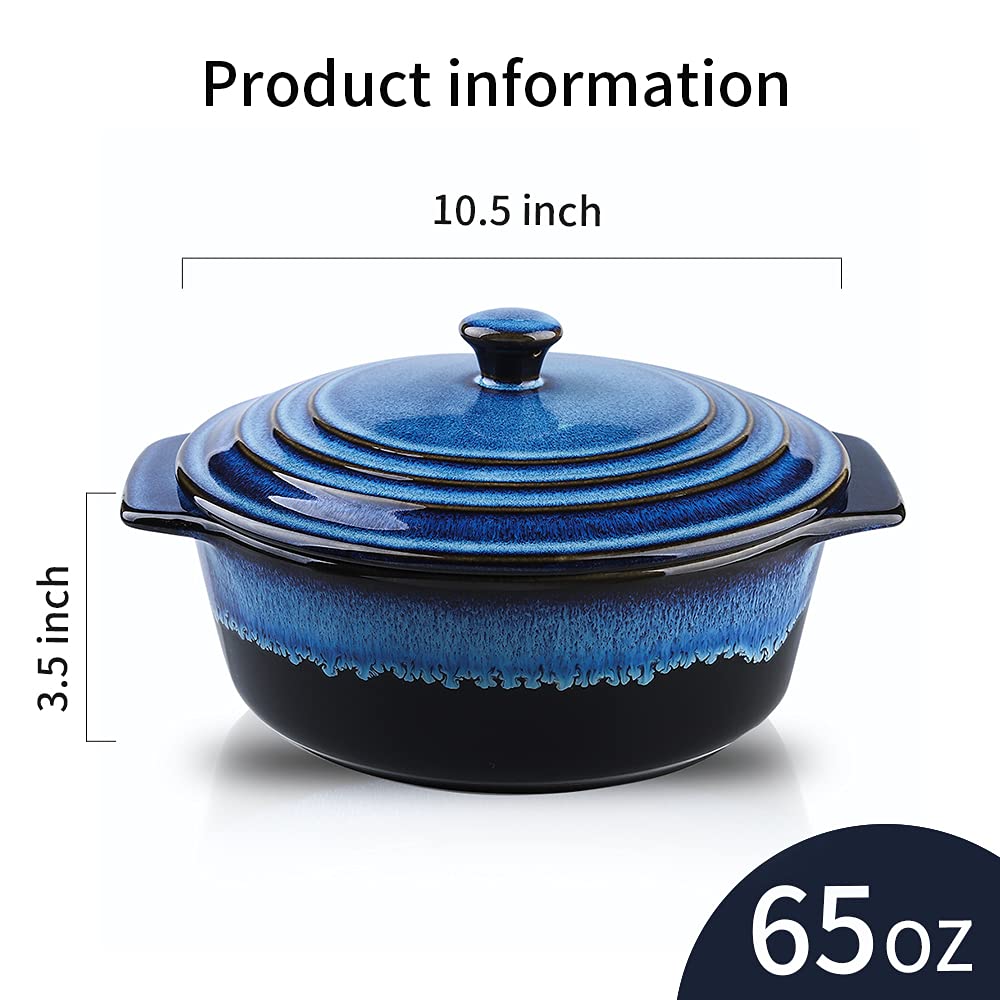 KOOV Ceramic Casserole Dish with Lid Oven Safe, 2 Quart Casserole Dish, Covered Round Casserole Dish Set, 9 inch Baking dish With Lid for Dinner, Deep Casserole Cookware Set, Reactive Glaze