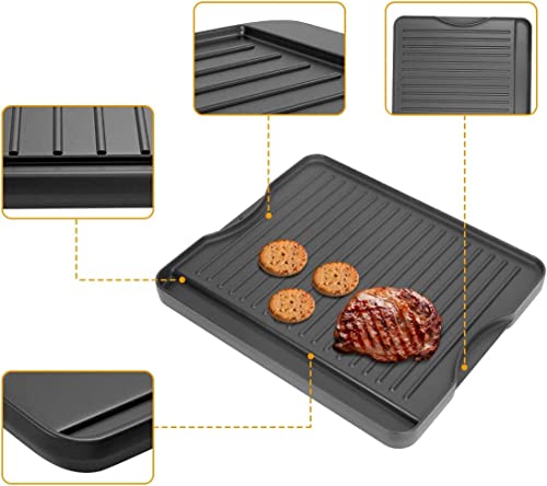 2-in-1 Reversible 14” x 16” Pre-Seasoned Cast Iron Cooking Griddle for Gas Stove/Charcoal/Electric/Propane/Gas Grill, Flat Griddle Top Plate for Camping Tailgating