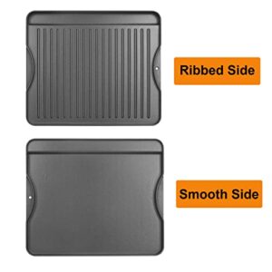 2-in-1 Reversible 14” x 16” Pre-Seasoned Cast Iron Cooking Griddle for Gas Stove/Charcoal/Electric/Propane/Gas Grill, Flat Griddle Top Plate for Camping Tailgating