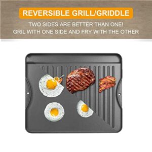 2-in-1 Reversible 14” x 16” Pre-Seasoned Cast Iron Cooking Griddle for Gas Stove/Charcoal/Electric/Propane/Gas Grill, Flat Griddle Top Plate for Camping Tailgating