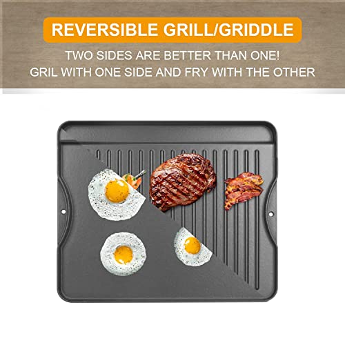 2-in-1 Reversible 14” x 16” Pre-Seasoned Cast Iron Cooking Griddle for Gas Stove/Charcoal/Electric/Propane/Gas Grill, Flat Griddle Top Plate for Camping Tailgating
