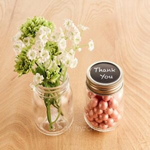 Hayley Cherie 2.5 oz Glass Mason Jars with Metal Lids,12 Pack, Airtight, Small Favor Bottles with Chalkboard Labels for Weddings, Decoration, Parties, DIY, Spices, Baby Shower, Gifts, Candy