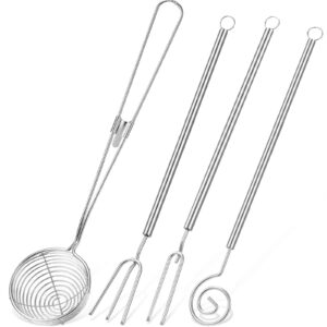 4 pieces candy dipping tools set chocolate dipping set 3-prong dipping fork, fondue fork, spear, slotted spoon for handmade chocolates, pralines and truffles