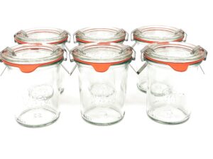 weck 760 mold jar 6 pack – eco-friendly jars with lids – 5.4oz glass jars – airtight glass containers with clamp seals – transparent glass jars