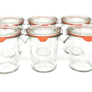 Weck 760 Mold Jar 6 Pack – Eco-Friendly Jars with Lids – 5.4oz Glass Jars – Airtight Glass Containers with Clamp Seals – Transparent Glass Jars