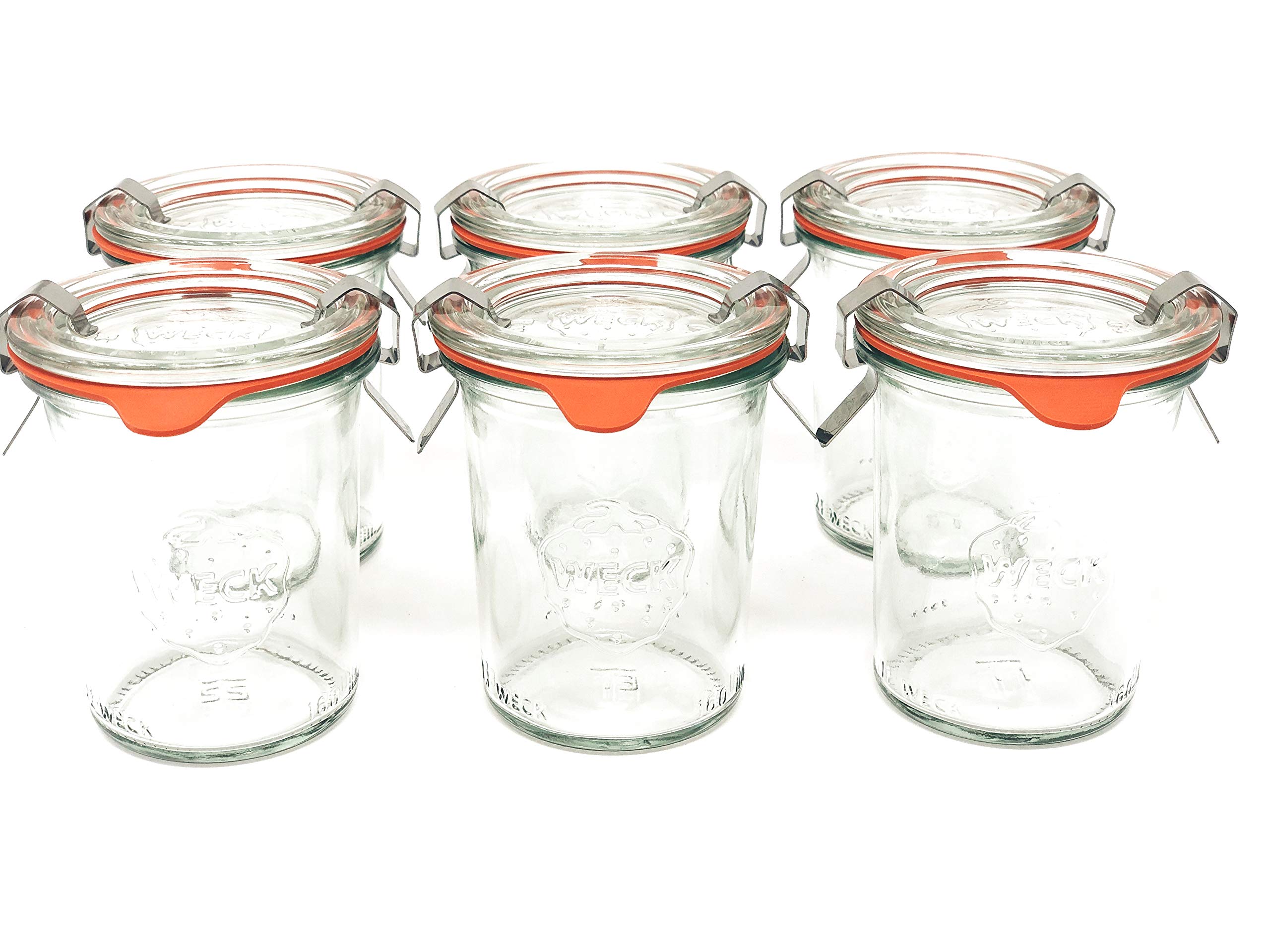 Weck 760 Mold Jar 6 Pack – Eco-Friendly Jars with Lids – 5.4oz Glass Jars – Airtight Glass Containers with Clamp Seals – Transparent Glass Jars