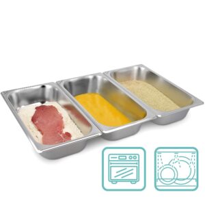 navaris breading trays set - 3 medium stainless steel pans for preparing bread-crumb dishes, panko, schnitzel, coating fish and marinating meat