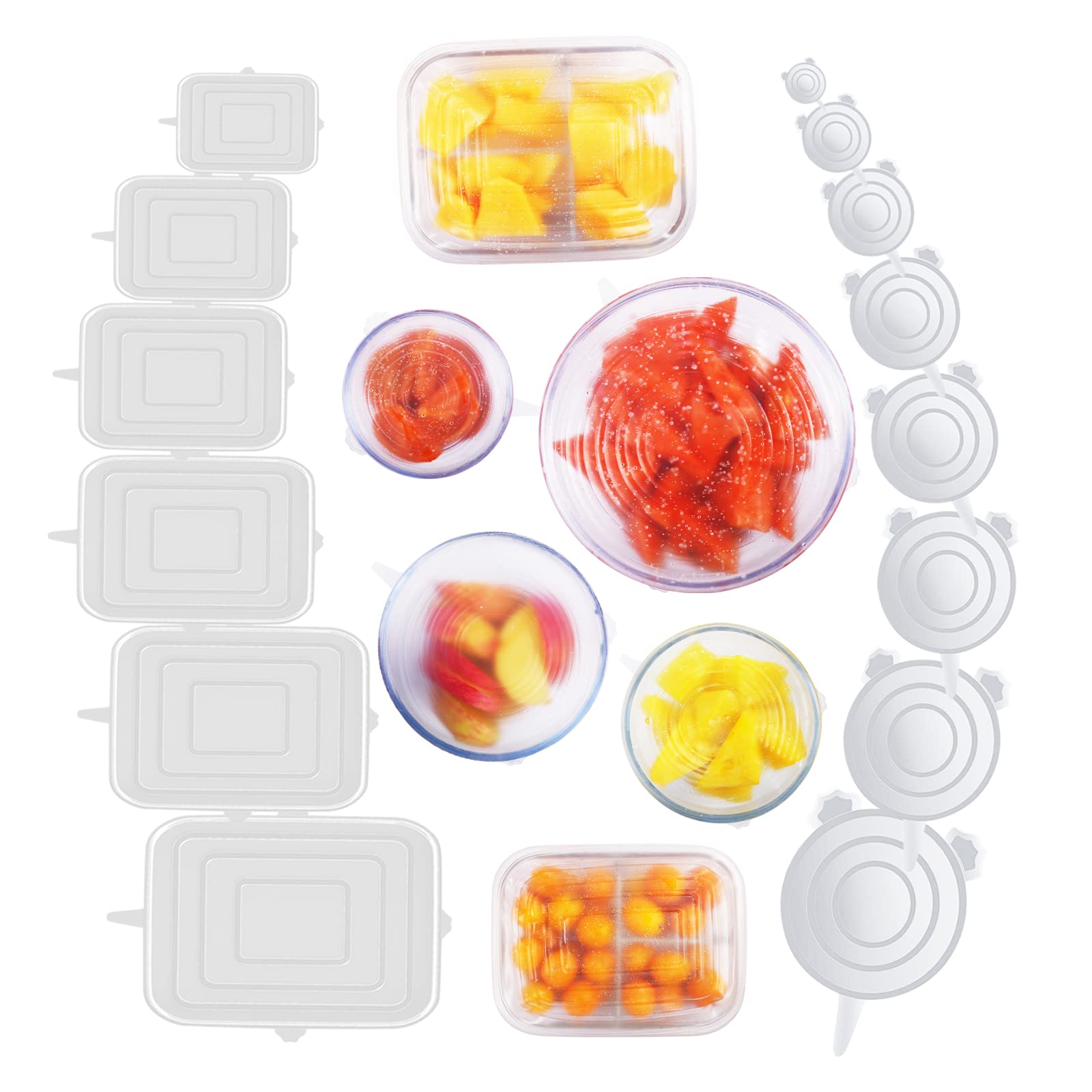 Health joy Reusable Silicone Stretch Lids, 14PCS Premium Stretch Silicone Lids for Food Storage, Flexible Round Silicone Bowl Covers, 7 Different Sizes Reusable Stretch and Seal Lids - Keep Food Fresh