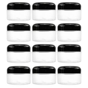 cornucopia 4-ounce clear plastic jars (12-pack); jars w/black domed lids for cosmetics, kitchen spices, crafts & office