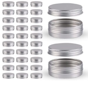 kkdao 1 oz 30 pack aluminum tin cans empty containers screw top round metal cans with screw lids for cosmetic,candle,spices, candy, coffee beans, diy, earrings, rings, tea or gift