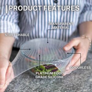 [5 Pieces] Silicone Reusable Microwave Food Cover | Food Storage Silicone Lids | Plastic Wrap For Food | Microwave Splatter Cover | Dishwasher Safe, BPA Free, Non Toxic Kitchen Gadgets