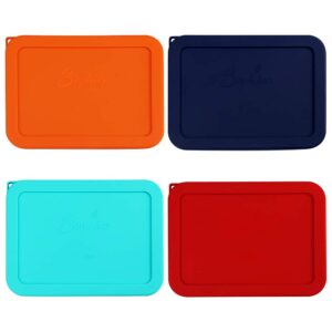 sophico 3 cup rectangle silicone storage cover lids replacement for pyrex 7210-pc glass bowls, container not included (mix, 4 pack)