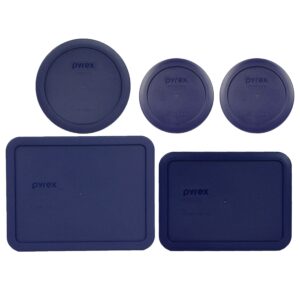 pyrex (2) 7200-pc 2 cup, (1) 7201-pc 4 cup, (1) 7210-pc 3 cup, and (1) 7211-pc 6 cup blue plastic storage lids made in the usa