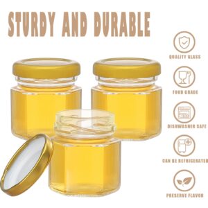 CRTWDMAN 60 Pack Mini Honey Jars/Pot Metal Lids,1.5 oz Glass ,Wooden Dippers,Bee Charms,Jutes,Stickers,Small,Tiny, Baby Shower Wedding Party Favors