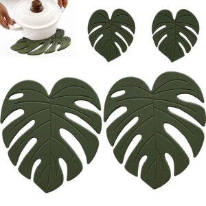 4 pack silicone trivet mat, multi-purpose kitchen hot pot holders, heat resistant pot mat for countertop, non-slip trivet mats, leaf decor table mat