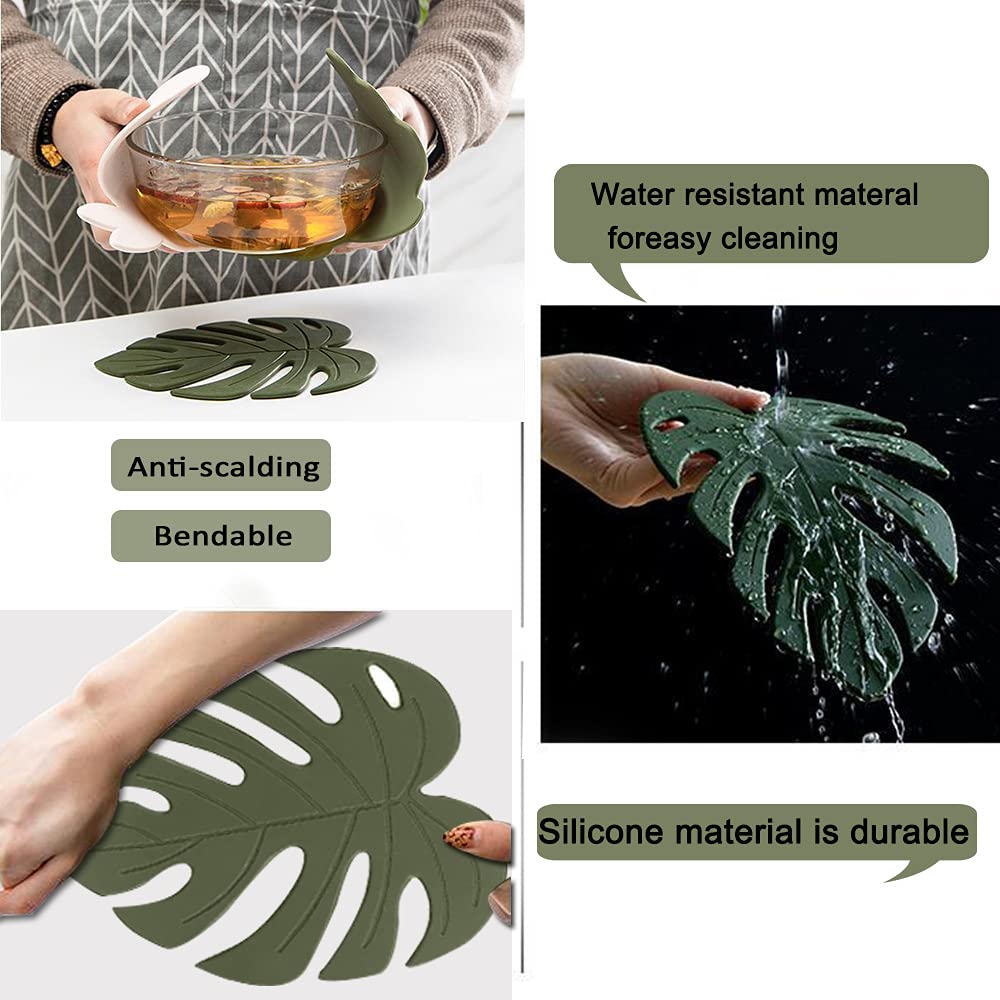 4 Pack Silicone Trivet Mat, Multi-Purpose Kitchen Hot Pot Holders, Heat Resistant Pot Mat for Countertop, Non-Slip Trivet Mats, Leaf Decor Table Mat