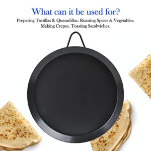 Alpine Cuisine Nonstick Round Comal Griddle 8-Inch - Black Carbon Steel Tortilla Comal with Single Handle - Durable, Heavy Duty Comal for Cooking - Even-Heating