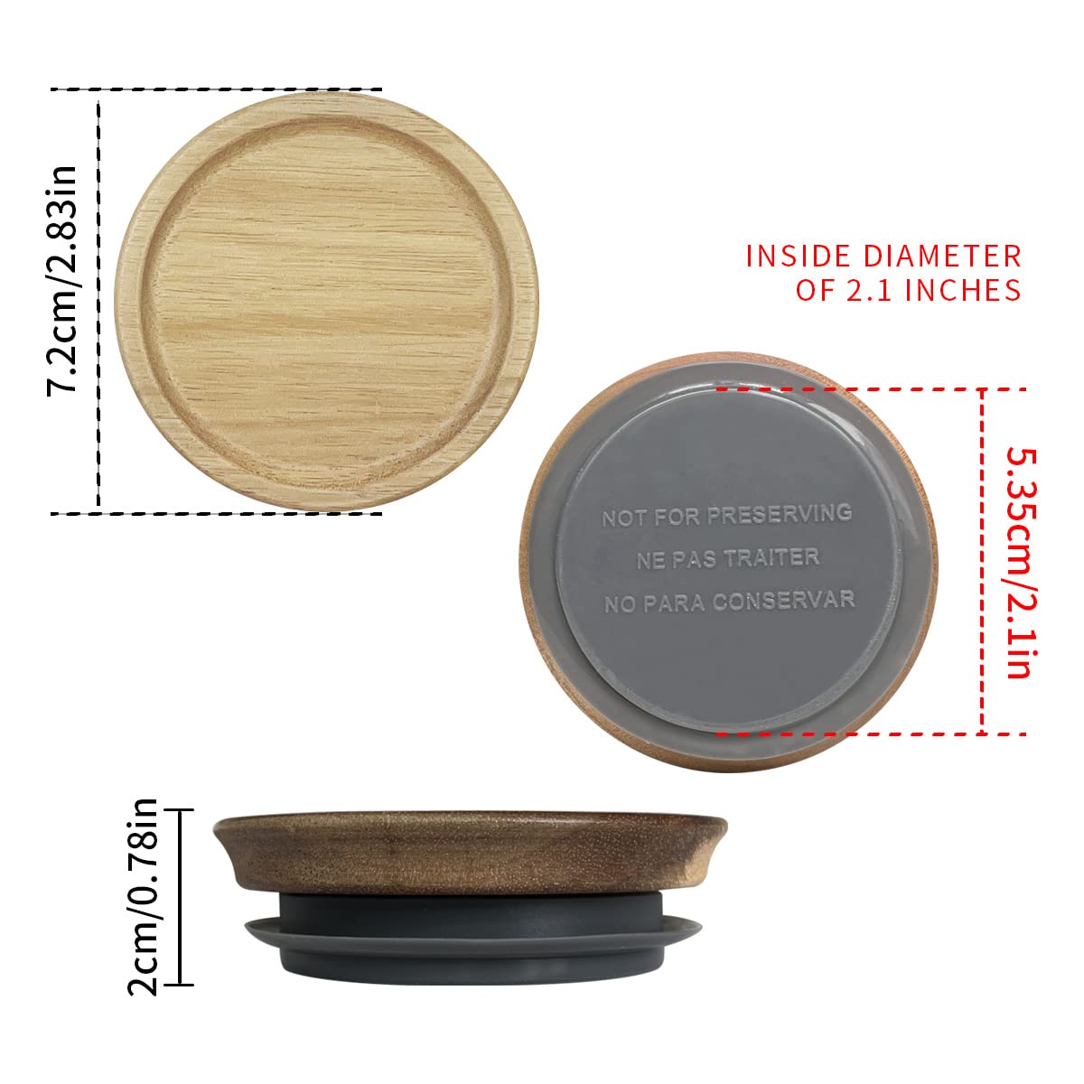 4 Pack Regular Mouth Wooden Ball Jar Storage Lids,Wooden Mason Jar Lids with Silicone Sealing Rings, perfect Fit & Airtight for Ball Mouth Jars Wooden Storage Lids