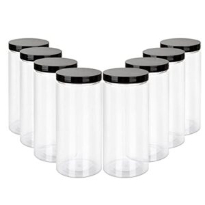 ziqi 8pack 32oz clear plastic jars with black lids, large clear empty plastic jars round food grade containers, bpa free pet container pantry, home and kitchen storage