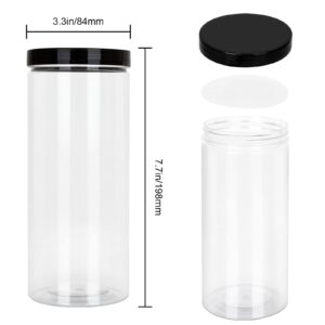 ZIQI 8Pack 32Oz Clear Plastic Jars with Black Lids, Large Clear Empty Plastic Jars Round Food Grade Containers, BPA Free PET Container Pantry, Home and Kitchen Storage