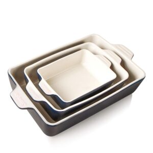 sweejar ceramic bakeware set, rectangular baking dish lasagna pans for cooking, kitchen, cake dinner, banquet and daily use, 11.8 x 7.8 x 2.76 inches of casserole dishes (navy)