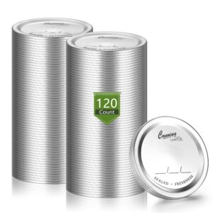 120-count, wide mouth canning lids for ball, kerr jars,split-type jar lids leak proof food grade material,100% fit & airtight for wide mouth jars