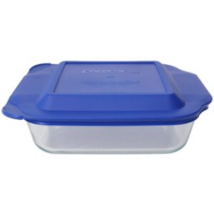 pyrex 8" square baking dish with blue plastic lid