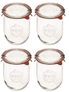 weck jars - weck tulip jars 1 liter - sour dough starter jars - large glass jars for sourdough with glass lid, wide mouth - suitable for canning and storage - 4 jars
