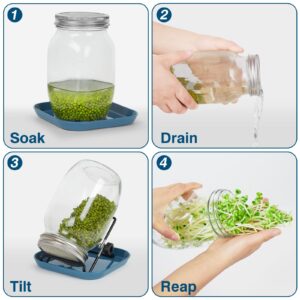 Anrialfu Sprouting Jar Growing Kit, Seed Sprouting Wide Mouth Mason Jars Kit with 2 Stainless Screen Lids, Tray, Stand, Blackout Sleeves, Broccoli Sprouts Growing Kit for Growing Bean Sprouts (NO JAR)