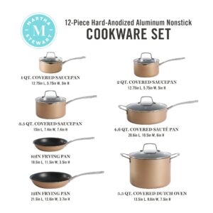 Martha Stewart 12 Piece Heavy Gauge Aluminum Hard Anodized Premium Nonstick Cookware Set, Induction Safe, Copper w/Black Interior