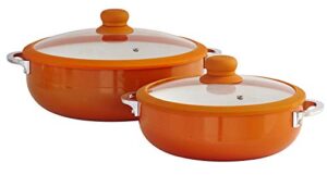 imusa usa 2 piece orange ceramic interior caldero set with orange silicone rim and glass lid