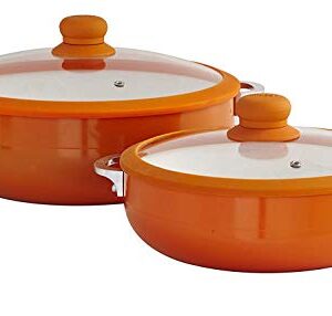 IMUSA USA 2 Piece Orange Ceramic Interior Caldero Set with Orange Silicone Rim and Glass Lid