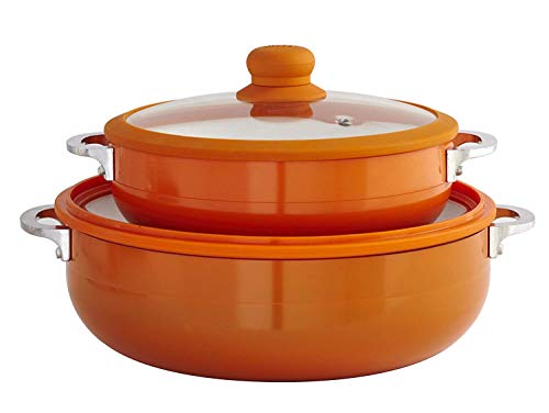 IMUSA USA 2 Piece Orange Ceramic Interior Caldero Set with Orange Silicone Rim and Glass Lid