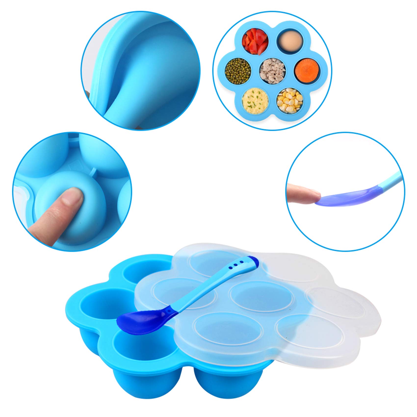 Silicone Egg Bites Mold Set of 4, Steamer Rack with Heat resistant Handle and Spoon,Reusable Sous Vide Egg Poacher with Lid Fits Instant Pot 5,6,8 qt Pressure Cooker