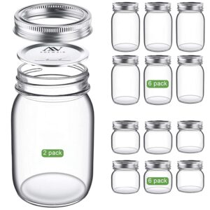 anewsir mason jars variety pack (set of 14), regular mouth canning jars with lids and bands, spilte-type, 32oz 2 pack, 16oz 6 pack and 8oz 6 pack