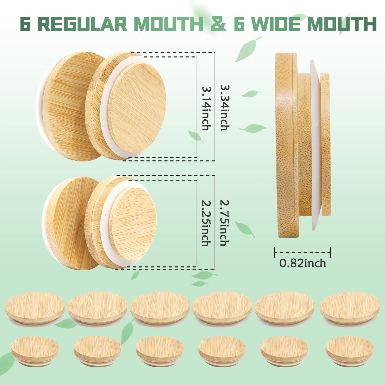 [12 Pack] Bamboo Mason Jar Lids - 6 Regular Mouth & 6 Wide Mouth Bamboo Lids for Mason Jars Storage Canning Jar Lids, Wooden Mason Jar Lids with 20 Labels & Pen