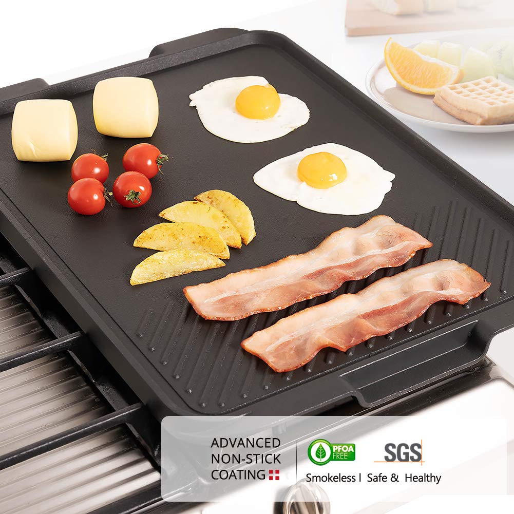 SENSARTE Nonstick Grill Griddle Pan with Handle, Cast Aluminum, Double Sided Reversible - Perfect for Gas Stovetop, Indoor/Outdoor Camping BBQ, 17.5 x 12.5 Inch
