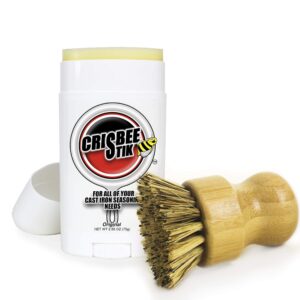 crisbee cast iron seasoning brush combo - crisbee stik & bamboo brush - maintain a cleaner non-stick skillet - perfect for cast iron and carbon steel cookware