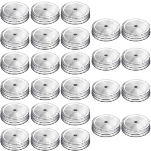 26 packs stainless steel regular mouth mason silver jar lids with straw hole compatible with mason jar