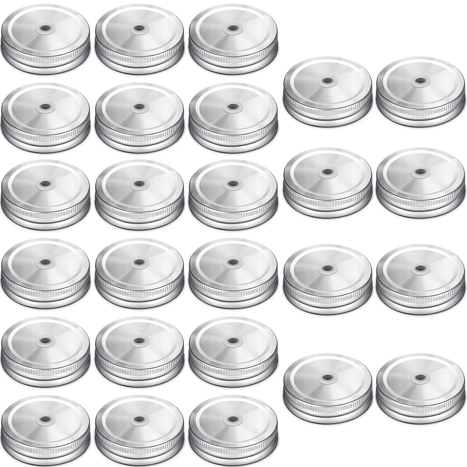 26 Packs Stainless Steel Regular Mouth Mason Silver Jar Lids with Straw Hole Compatible with Mason Jar