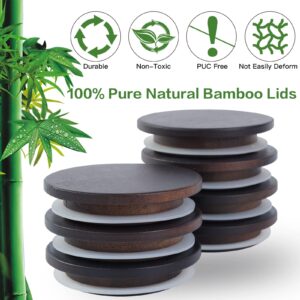 10 Pack Oui Yogurt Jar Lids,Oui Yogurt Bamboo Jar Lids Set,Bamboo Wood Lids Fit Oui Jar Lids with Silicone Sealing Rings 1 Sheets Labels Compatible with Oui Yogurt Jars (Walnut)