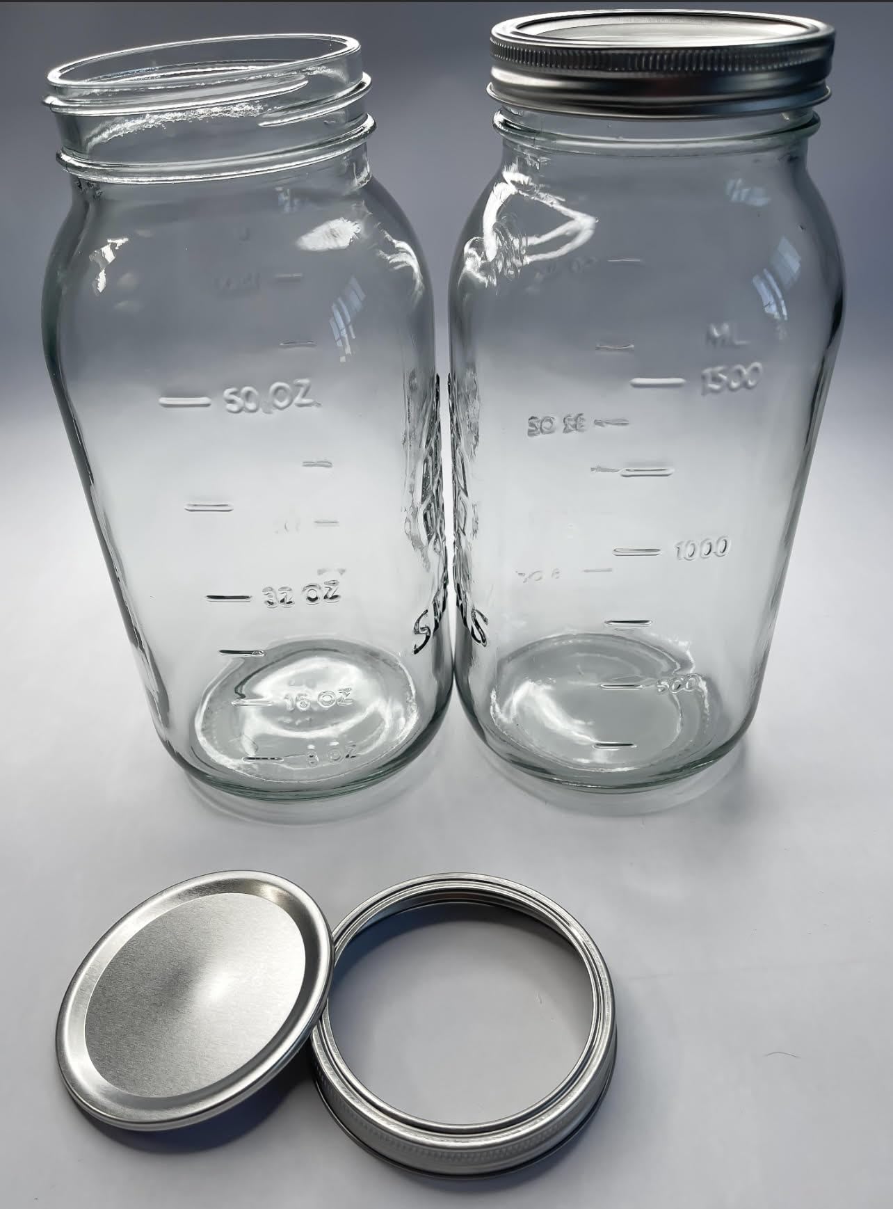 SEZONS 64 ounce (2 Liter) 2L Mason Jar wide mouth - 2 pack set