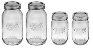 ball mason regular mouth jars with lids and bands, set of 4 jars, two 32oz jars + two 16oz jars (bundle pack)