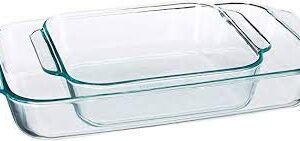 Pyrex Basics Clear Glass Baking Dishes - 2 Piece Value-Plus Pack - 1 Each: 3 Quart Oblong, 2 Quart Square