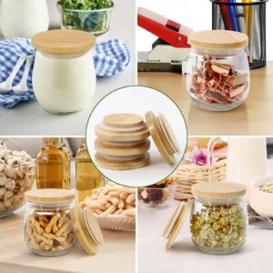 4 Pack Oui Yogurt Jar Lids, iNUREYE Bamboo Wood Lids Fit Oui Jar Lids with Silicone Sealing Rings, Oui Yogurt Bottle Label and Chalk Marker, Ball Wooden Lids For 5 Oz Oui Yogurt Jars