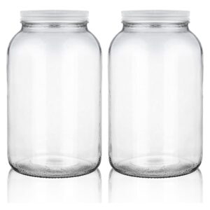 stock your home gallon glass jar with metal lid (2 pack) - 128 ounce - airtight & odor proof - pickling & canning jars for kombucha, sun tea, fruits - food grade jars for dried goods, sugar, flour