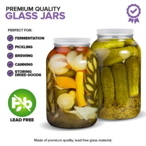 Stock Your Home Gallon Glass Jar with Metal Lid (2 Pack) - 128 Ounce - Airtight & Odor Proof - Pickling & Canning Jars for Kombucha, Sun Tea, Fruits - Food Grade Jars for Dried Goods, Sugar, Flour