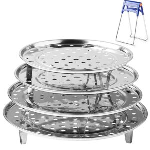round stainless steel steamer rack 7.6" 8.5" 9.33" 10.23" inch diameter steaming rack stand canner canning racks stock pot steaming tray pressure cooker cooking toast bread salad baking (4 pack)