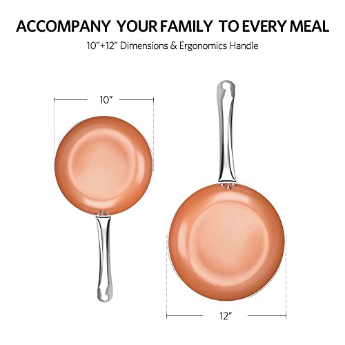 KOCH SYSTEME CS Premium Non-Stick Induction Frying Pan Set - 10"&12" Nonstick Frying Pan Sets with Lids, Ceramic Coated Aluminum Pan for Effortless Cooking, Copper Kitchen Cookware Set